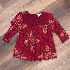 Matilda Jane Red Floral Lace Long Sleeve Top Tunic Lined Shirt 2T